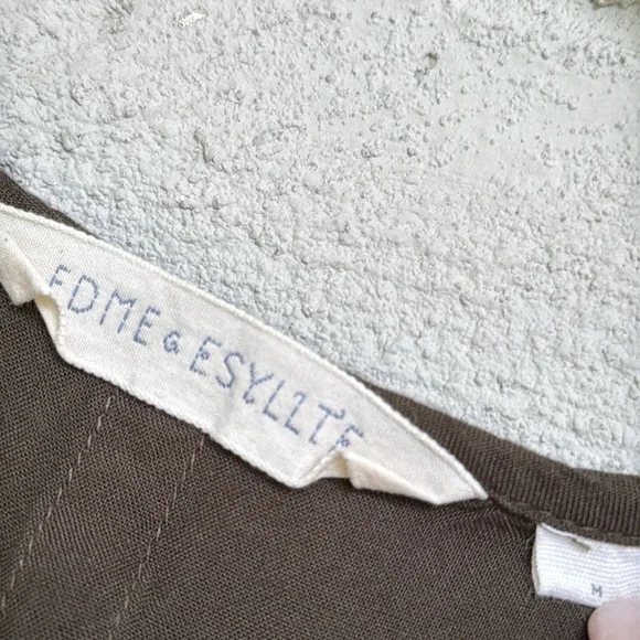 Anthropologie Edme and Esyllte Olive Peasant Boho  Dress W Ribbon Trim Medium - Picture 3 of 12